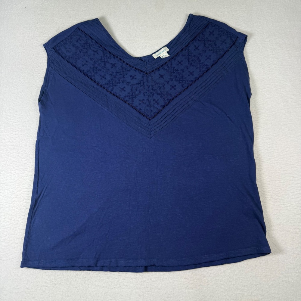 Sundance Embroidered Tank Top Womens Medium Blue Cotton Boho Coastal Sleeveless